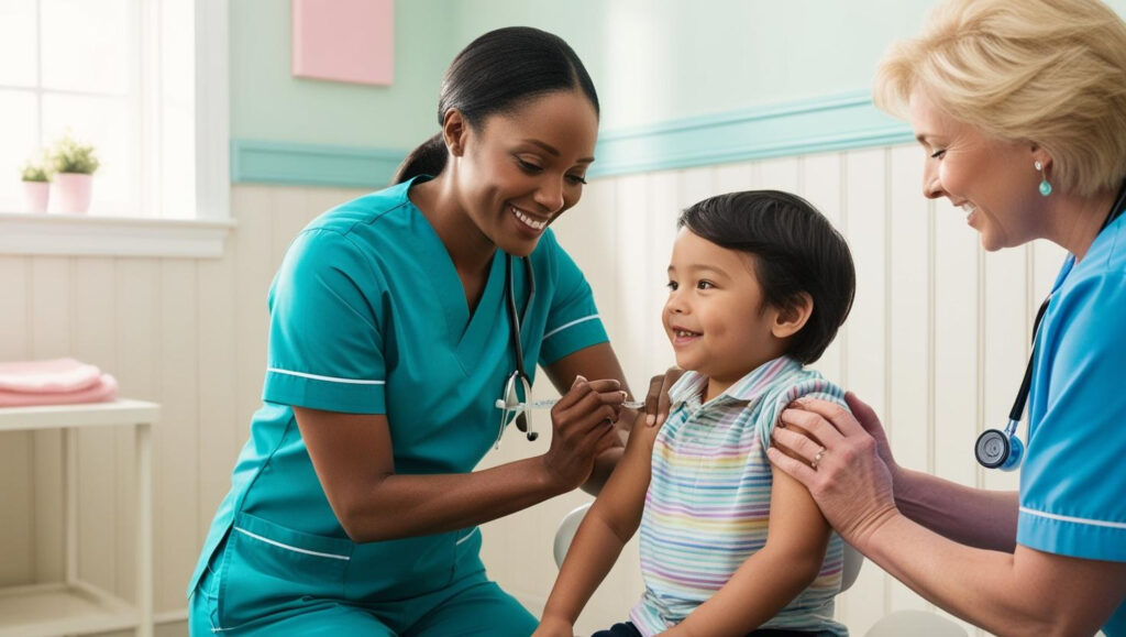 A young patient getting their flu shot from Trinity Family Practice.