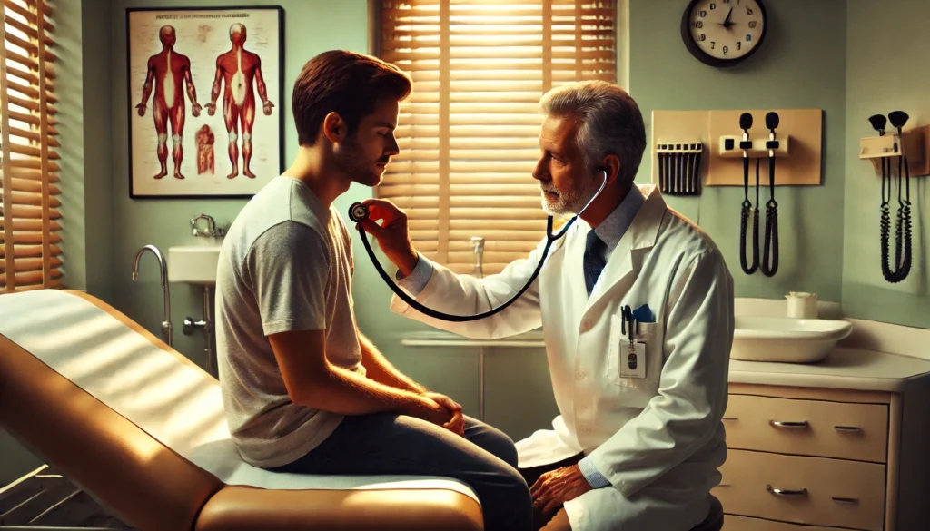 A doctor giving a Trinity Family Practice patient their annual physical examination.