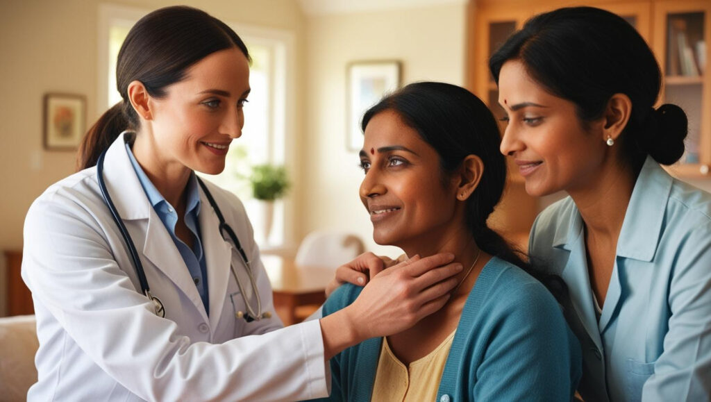 A doctor treating a patient in their home.