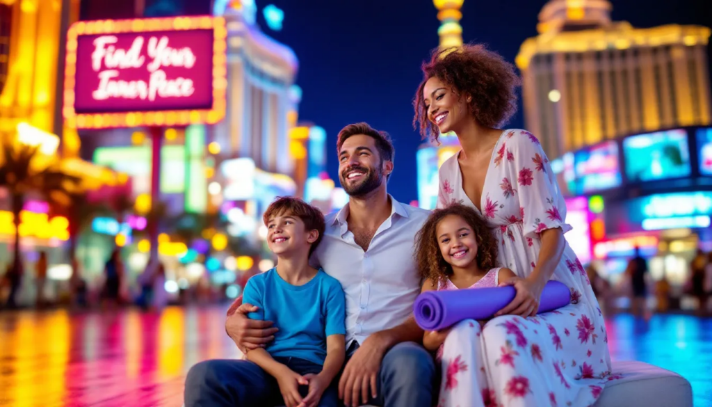 Las Vegas family exercising to relieve stress together.